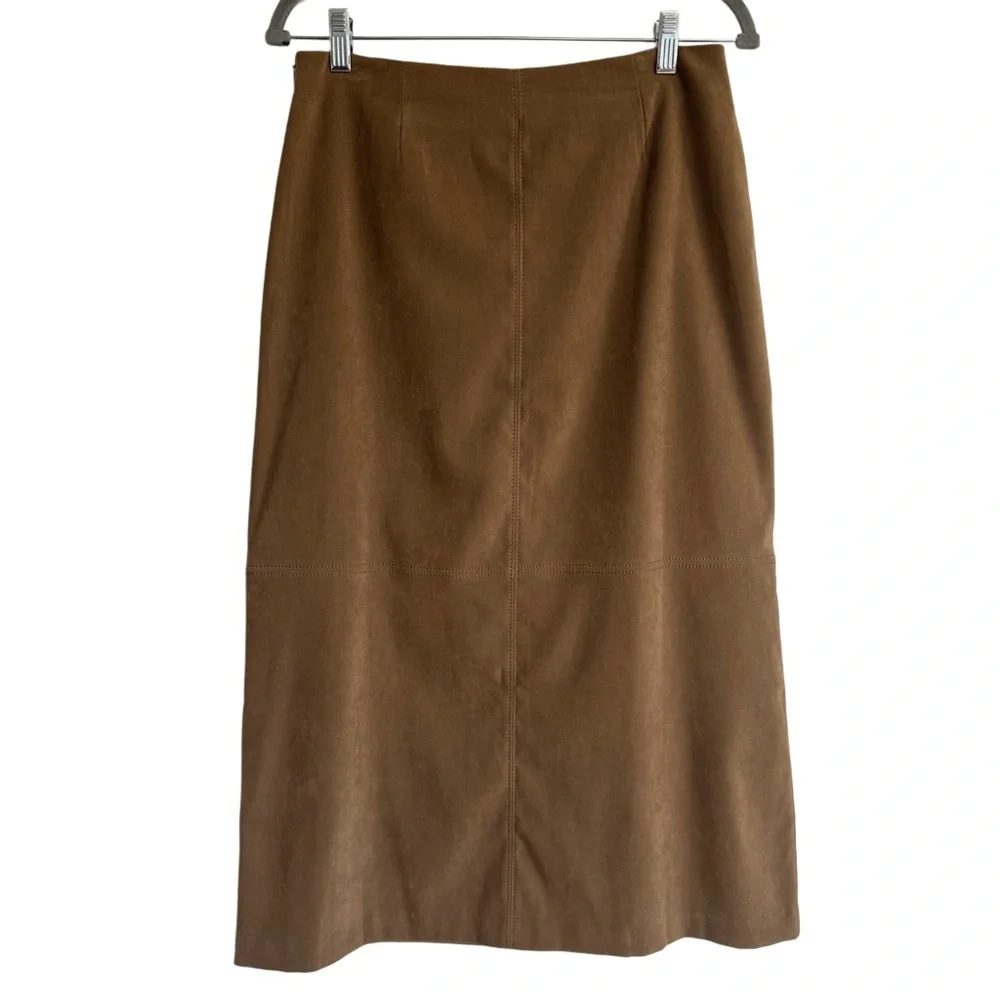 {Casual Corner} Petite Suede Cowgirl Rust Brown Side Zipper Maxi Skirt